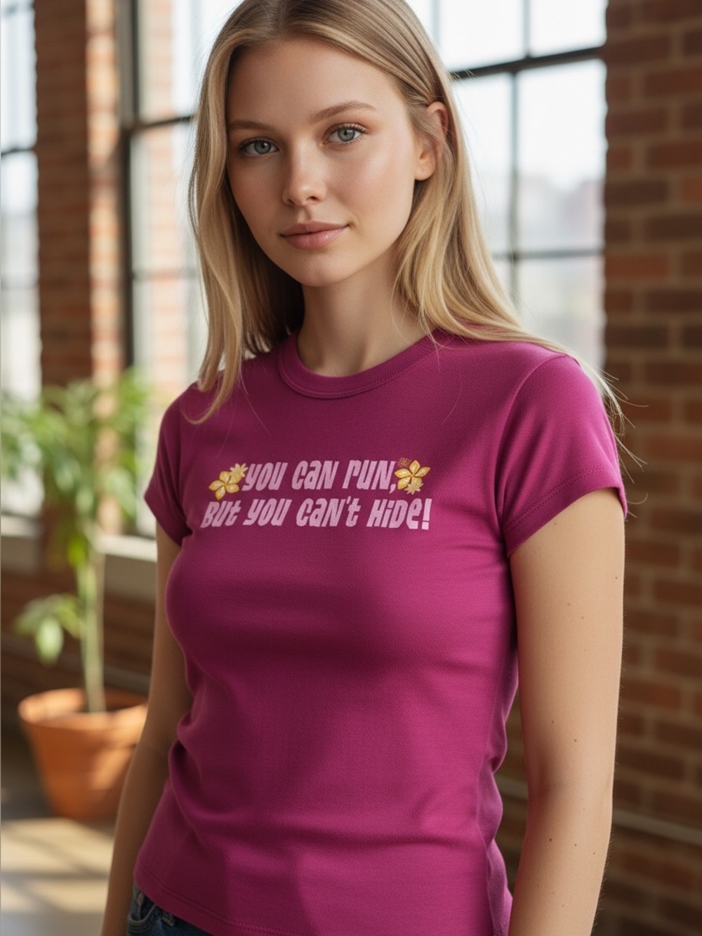 💖 Gotcha Y2K Pink Graphic Tee Run But You Can’t Hide Front & Back Tee